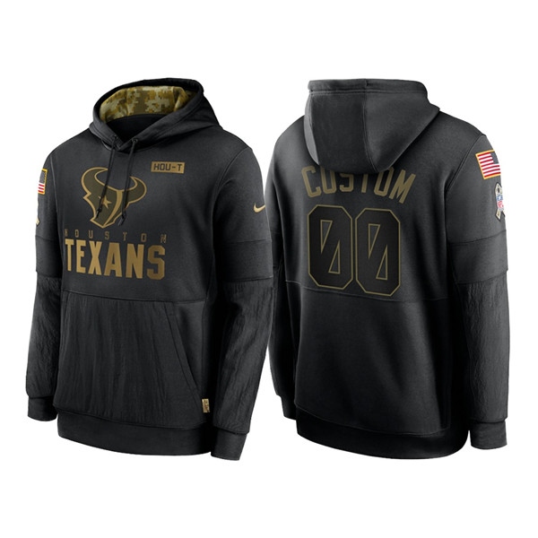Men's Houston Texans Customized 2020 Black Salute To Service Sideline Performance Pullover NFL Hoodie (Check description if you want Women or Youth size)